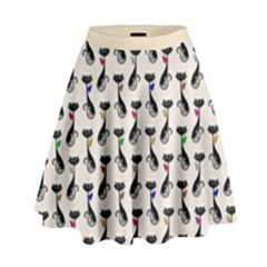 Lady Cat Pattern, Cute Cats Theme, Feline Design High Waist Skirt