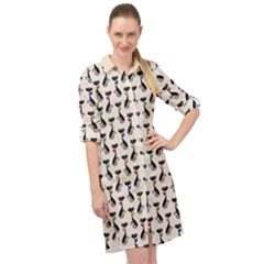 Lady Cat Pattern, Cute Cats Theme, Feline Design Long Sleeve Mini Shirt Dress by Casemiro