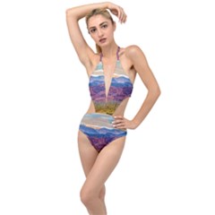 Arid Andean Landscape, La Rioja, Argentina010 Plunging Cut Out Swimsuit by dflcprintsclothing
