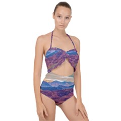 Arid Andean Landscape, La Rioja, Argentina010 Scallop Top Cut Out Swimsuit by dflcprintsclothing