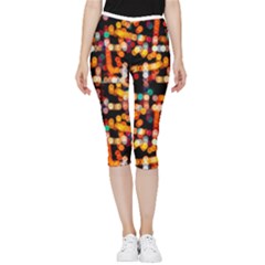 Multicolored Bubbles Print Pattern Inside Out Lightweight Velour Capri Leggings 