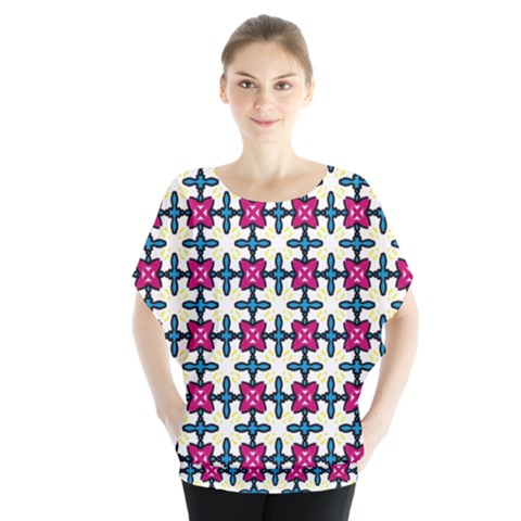 Geometric Batwing Chiffon Blouse by SychEva