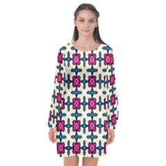 Geometric Long Sleeve Chiffon Shift Dress 