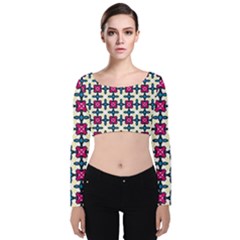 Geometric Velvet Long Sleeve Crop Top