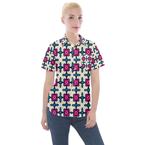 Geometric Women s Short Sleeve Pocket Shirt by SychEva