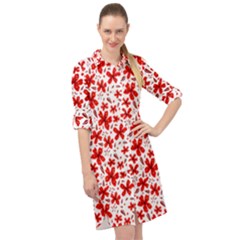 Red Flowers Long Sleeve Mini Shirt Dress by CuteKingdom