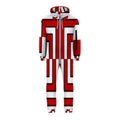 Square Maze Red Hooded Jumpsuit (kids) by tmsartbazaar