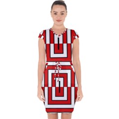 Square Maze Red Capsleeve Drawstring Dress  by tmsartbazaar