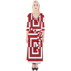 Square Maze Red Quarter Sleeve Wrap Maxi Dress by tmsartbazaar