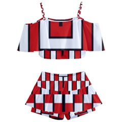 Square Maze Red Kids  Off Shoulder Skirt Bikini