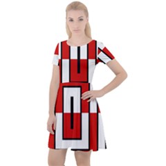 Square Maze Red Cap Sleeve Velour Dress  by tmsartbazaar