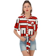 Square Maze Red Tie Front Shirt  by tmsartbazaar