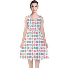 Aqua Coral Circles V-neck Midi Sleeveless Dress  by CuteKingdom