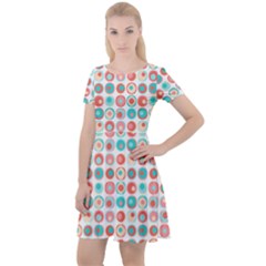 Aqua Coral Circles Cap Sleeve Velour Dress  by CuteKingdom