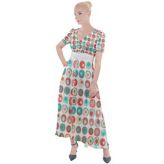 Aqua Coral Circles Button Up Short Sleeve Maxi Dress by CuteKingdom