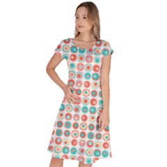 Aqua Coral Circles Classic Short Sleeve Dress by CuteKingdom