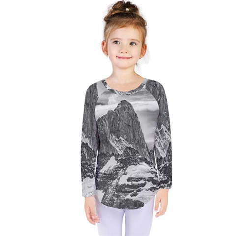 Fitz Roy And Poincenot Mountains, Patagonia Argentina Kids  Long Sleeve Tee by dflcprintsclothing