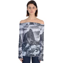 Fitz Roy And Poincenot Mountains, Patagonia Argentina Off Shoulder Long Sleeve Top by dflcprintsclothing