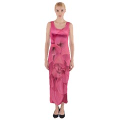 Beauty Pink Rose Detail Photo Fitted Maxi Dress