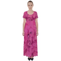 Beauty Pink Rose Detail Photo High Waist Short Sleeve Maxi Dress by dflcprintsclothing