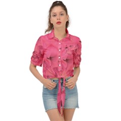 Beauty Pink Rose Detail Photo Tie Front Shirt  by dflcprintsclothing