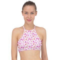 Pink Leaves Racer Front Bikini Top by CuteKingdom