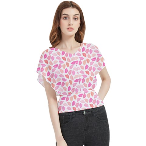 Pink Leaves Butterfly Chiffon Blouse by CuteKingdom