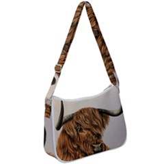 Highland Cow  Giclee Zip Up Shoulder Bag by ArtByThree