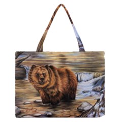 Bear In Water Zipper Medium Tote Bag by ArtByThree