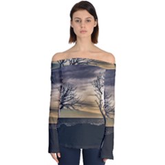 Coastal Sunset Scene At Montevideo City, Uruguay Off Shoulder Long Sleeve Top by dflcprintsclothing