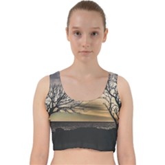 Coastal Sunset Scene At Montevideo City, Uruguay Velvet Racer Back Crop Top