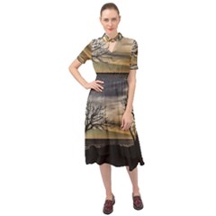 Coastal Sunset Scene At Montevideo City, Uruguay Keyhole Neckline Chiffon Dress