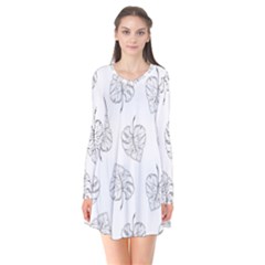 Doodle Leaves Long Sleeve V-neck Flare Dress by goljakoff