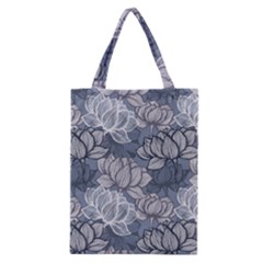 Art Deco Blue And Grey Lotus Flower Leaves Floral Japanese Hand Drawn Lily Classic Tote Bag by DigitalArsiart