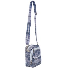 Art deco Blue and grey lotus Flower Leaves Floral Japanese hand drawn lily Shoulder Strap Belt Bag