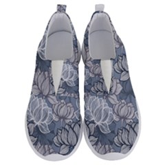 Art Deco Blue And Grey Lotus Flower Leaves Floral Japanese Hand Drawn Lily No Lace Lightweight Shoes by DigitalArsiart