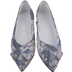 Art Deco Blue And Grey Lotus Flower Leaves Floral Japanese Hand Drawn Lily Women s Bow Heels by DigitalArsiart