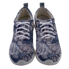 Art deco Blue and grey lotus Flower Leaves Floral Japanese hand drawn lily Athletic Shoes