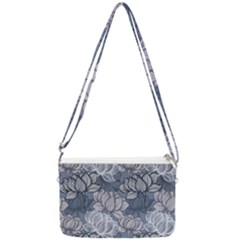 Art deco Blue and grey lotus Flower Leaves Floral Japanese hand drawn lily Double Gusset Crossbody Bag