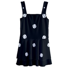 Black And White Baseball Motif Pattern Kids  Layered Skirt Swimsuit by dflcprintsclothing