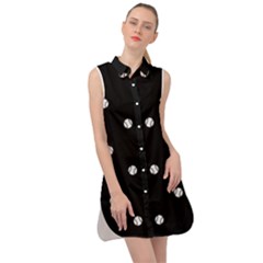 Black And White Baseball Motif Pattern Sleeveless Shirt Dress by dflcprintsclothing