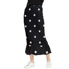 Black And White Baseball Motif Pattern Maxi Fishtail Chiffon Skirt by dflcprintsclothing