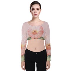 Rose cactus Velvet Long Sleeve Crop Top