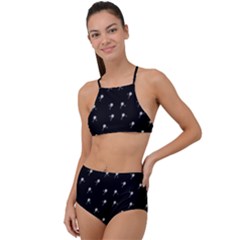 Black And White Tennis Motif Print Pattern High Waist Tankini Set by dflcprintsclothing