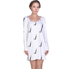 Black And White Cricket Sport Motif Print Pattern Long Sleeve Nightdress by dflcprintsclothing