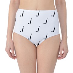 Black And White Cricket Sport Motif Print Pattern Classic High-waist Bikini Bottoms by dflcprintsclothing