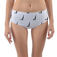 Black And White Cricket Sport Motif Print Pattern Reversible Mid-waist Bikini Bottoms by dflcprintsclothing