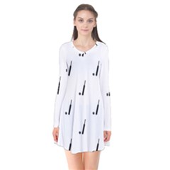 Black And White Cricket Sport Motif Print Pattern Long Sleeve V-neck Flare Dress by dflcprintsclothing