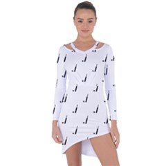 Black And White Cricket Sport Motif Print Pattern Asymmetric Cut-out Shift Dress by dflcprintsclothing