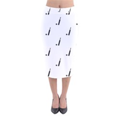 Black And White Cricket Sport Motif Print Pattern Velvet Midi Pencil Skirt